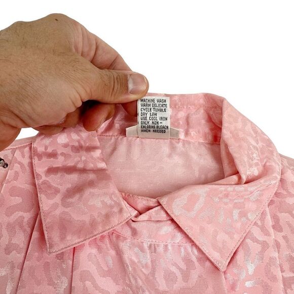 Vintage 1980s Pink Leopard Pleated Bohemian Secretary Blouse by Nicola Size 6 - Picture 5 of 5